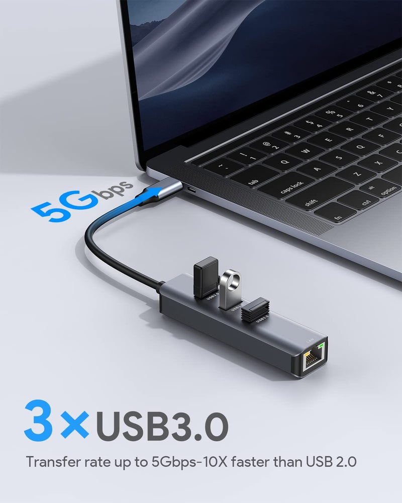Vilcome USB C to Ethernet Adapter,Vilcome RJ45 to USB C Thunderbolt 3/Type-C Gigabit Ethernet LAN Network Adapter, Compatible for MacBook Pro 2021/2020/2019/2018/2017, MacBook Air, Dell XPS and More - Image 4